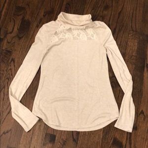 Anthropologie turtleneck Beige lace top blouse